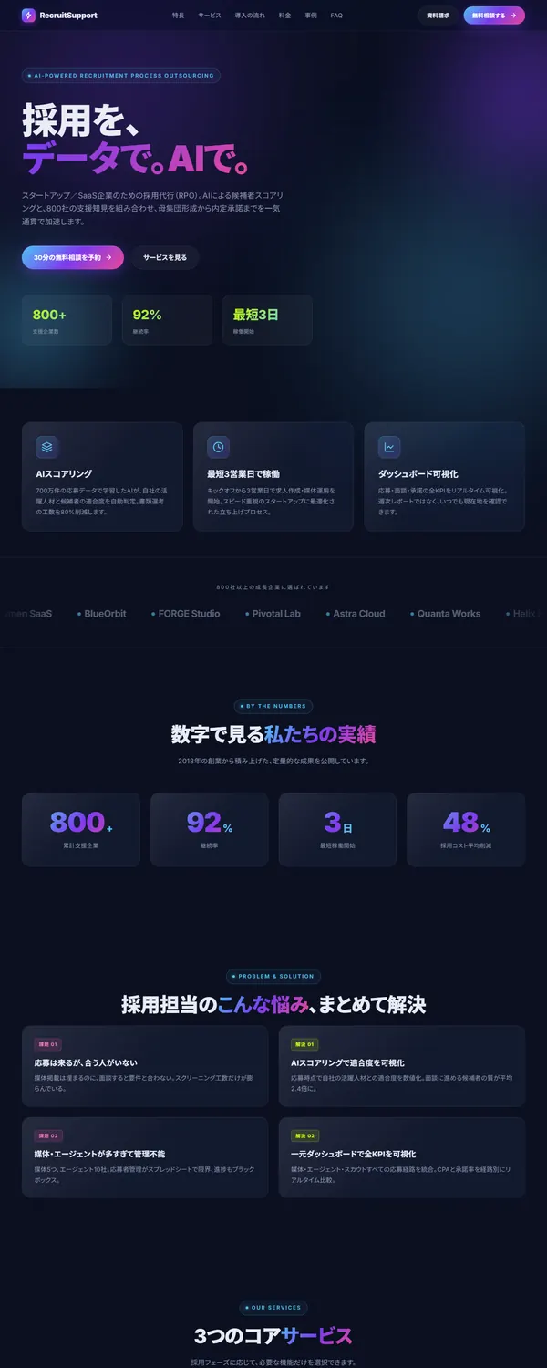 人材支援会社のコーポレートサイトのデザイン案「モダンテック」